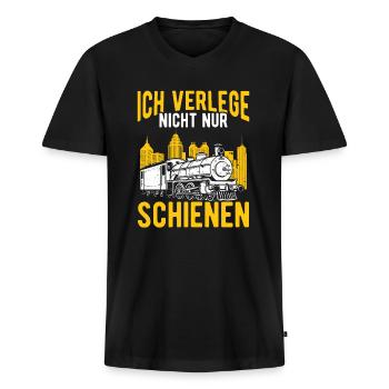 Eisenbahnliebhaber Modeleisenbahn Eisenbahner - Männer Premium Bio T-Shirt mit V-Ausschnitt - Schwarz - Vorne - Nico (187cm)