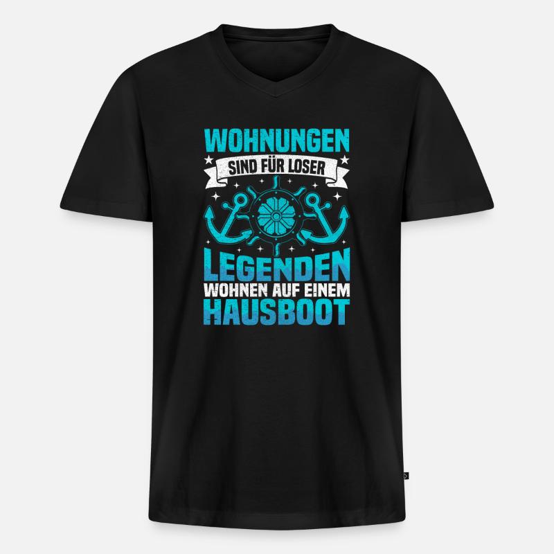 Hausbootkapitän Bootfahrer Bootschein für - Männer Premium Bio T-Shirt mit V-Ausschnitt - Schwarz