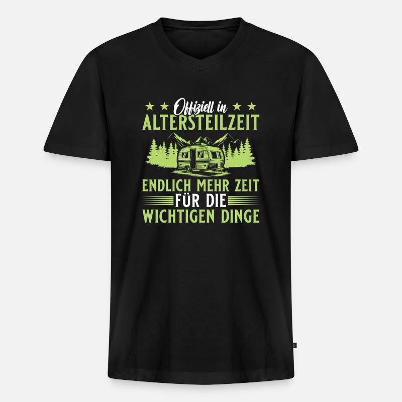 Altersteilzeit Wohnwagen Camping Frührente - Männer Premium Bio T-Shirt mit V-Ausschnitt - Schwarz