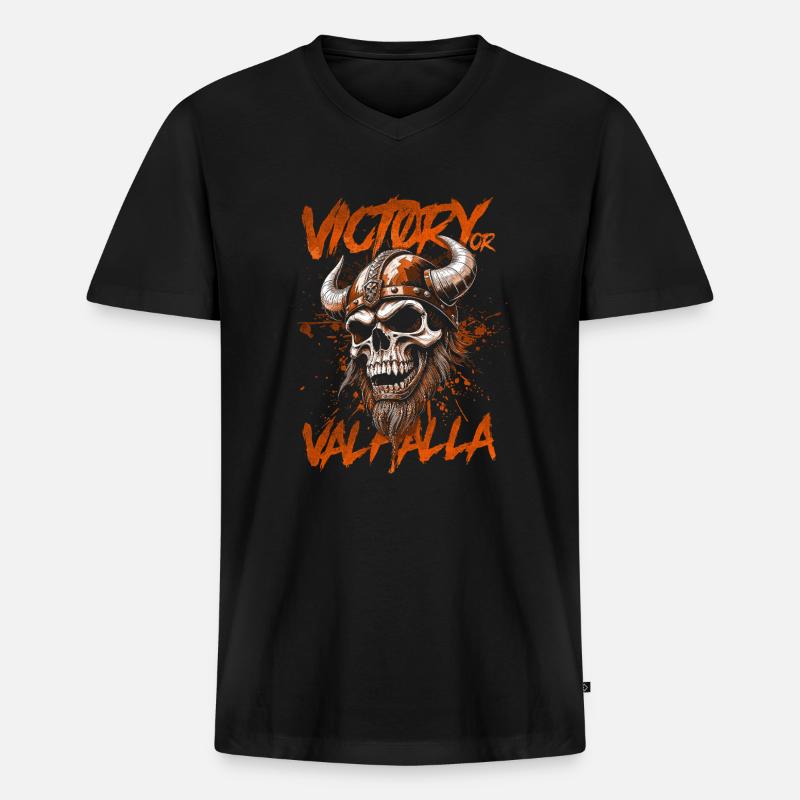 Nordischer Wikingersieg oder Walhalla - Männer Premium Bio T-Shirt mit V-Ausschnitt - Schwarz