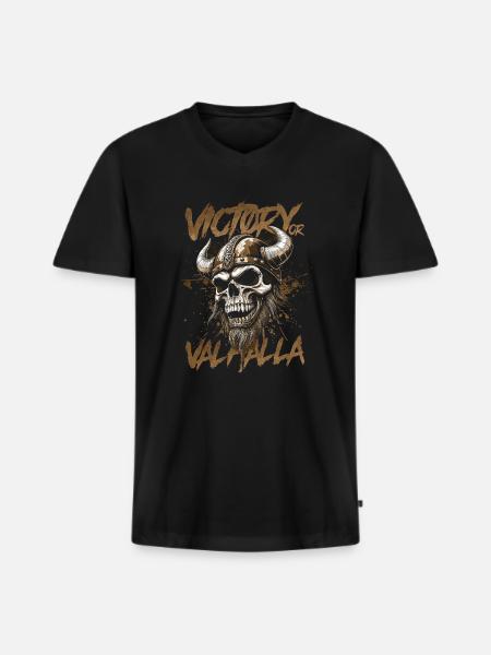 Nordischer Wikingersieg oder Walhalla - Männer Premium Bio T-Shirt mit V-Ausschnitt - Schwarz