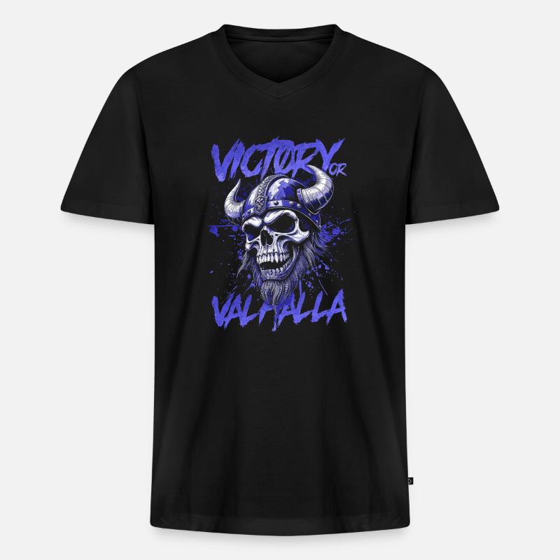 Nordischer Wikingersieg oder Walhalla - Männer Premium Bio T-Shirt mit V-Ausschnitt - Schwarz