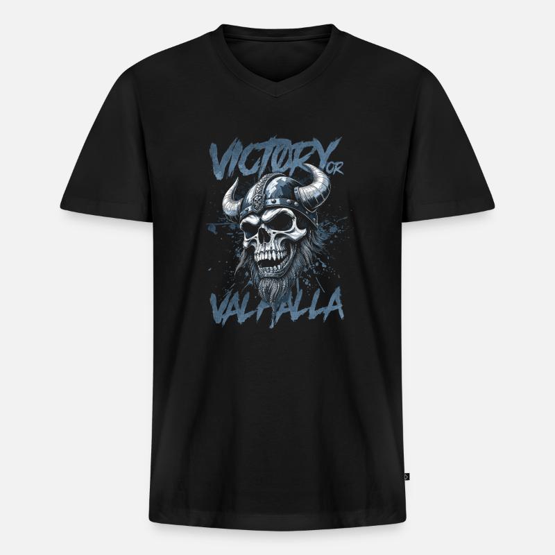 Nordischer Wikingersieg oder Walhalla - Männer Premium Bio T-Shirt mit V-Ausschnitt - Schwarz