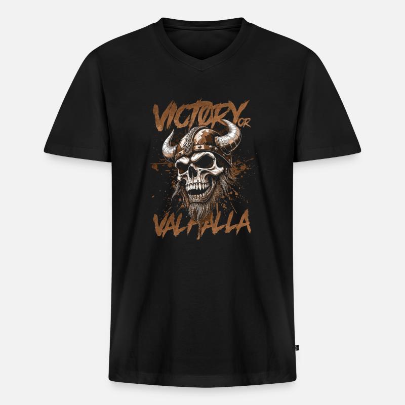 Nordischer Wikingersieg oder Walhalla - Männer Premium Bio T-Shirt mit V-Ausschnitt - Schwarz