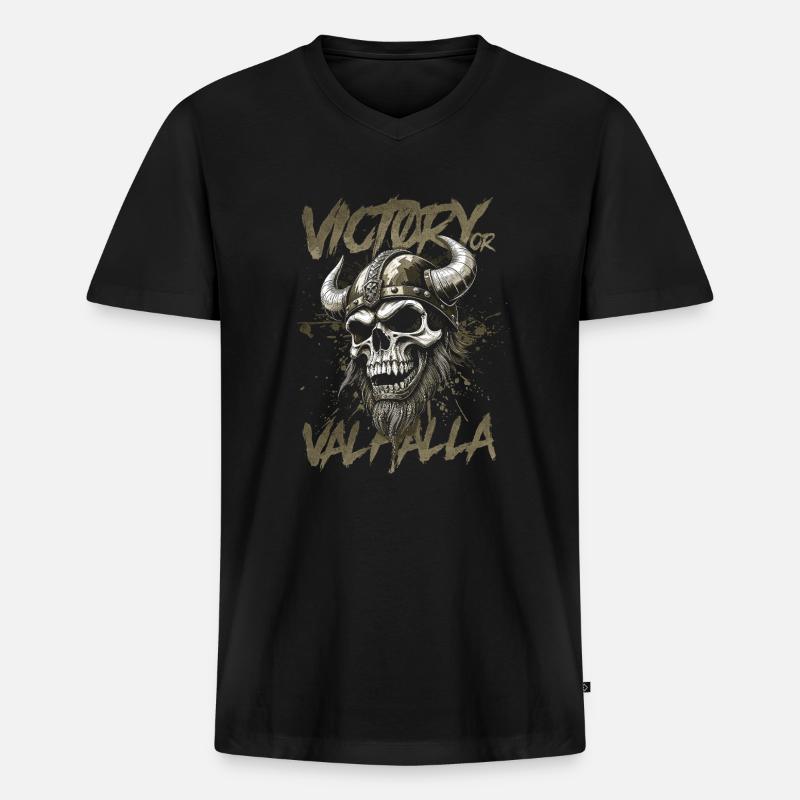 Nordischer Wikingersieg oder Walhalla - Männer Premium Bio T-Shirt mit V-Ausschnitt - Schwarz
