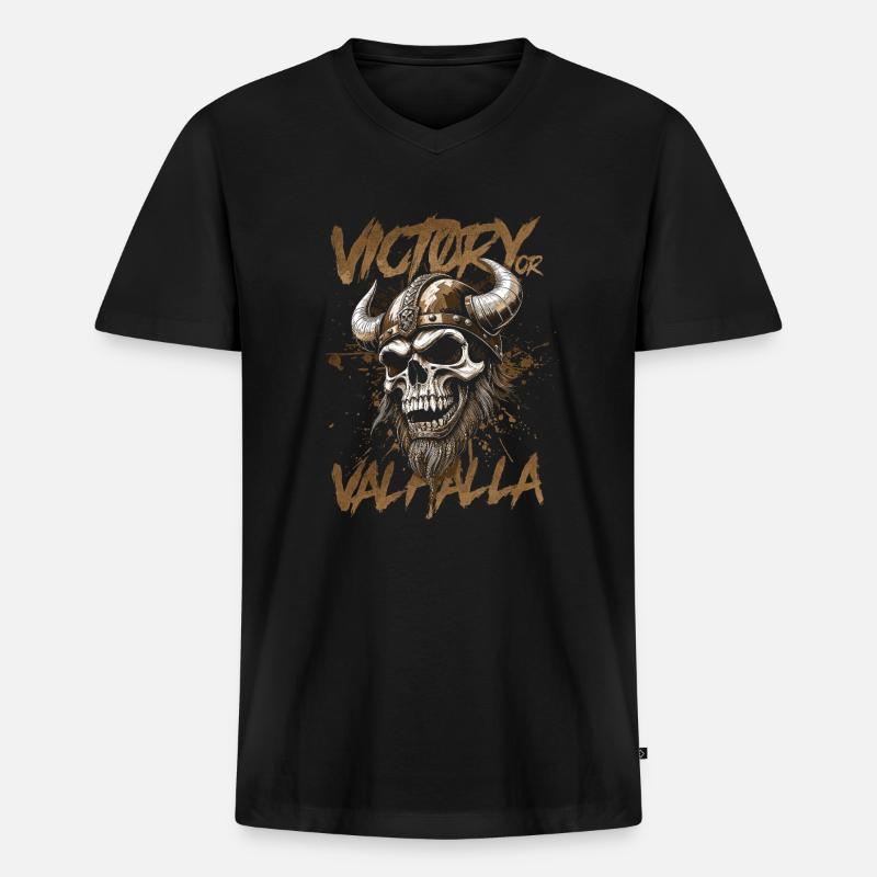 Nordischer Wikingersieg oder Walhalla - Männer Premium Bio T-Shirt mit V-Ausschnitt - Schwarz