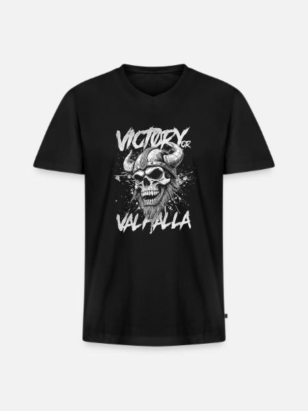 Nordischer Wikingersieg oder Walhalla - Männer Premium Bio T-Shirt mit V-Ausschnitt - Schwarz