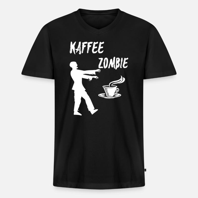 Kaffee Zombie - Männer Premium Bio T-Shirt mit V-Ausschnitt - Schwarz
