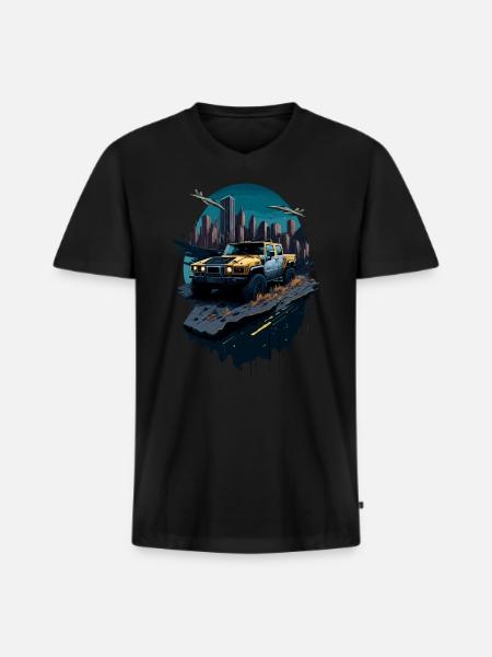 Offroad-Abenteuer | 4x4 - Männer Premium Bio T-Shirt mit V-Ausschnitt - Schwarz