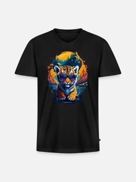 Mignon bébé tigre - T-shirt encolure en V Premium bio Homme - noir