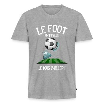 Football Foot Cadeau Footballeur - T-shirt encolure en V Premium bio Homme - gris chiné - Devant