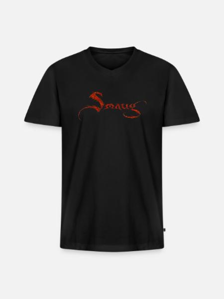 The Hobbit Smaug Lettering In Dragon Design - Men's Premium Organic T-shirt with V-neck - black