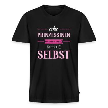 Eine echte Prinzessin fährt ihre Kutsche selbst - Männer Premium Bio T-Shirt mit V-Ausschnitt - Schwarz - Vorne - Nico (187cm)