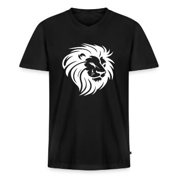 Löwenkopf mit Mähne - Männer Premium Bio T-Shirt mit V-Ausschnitt - Schwarz - Vorne - Nico (187cm)