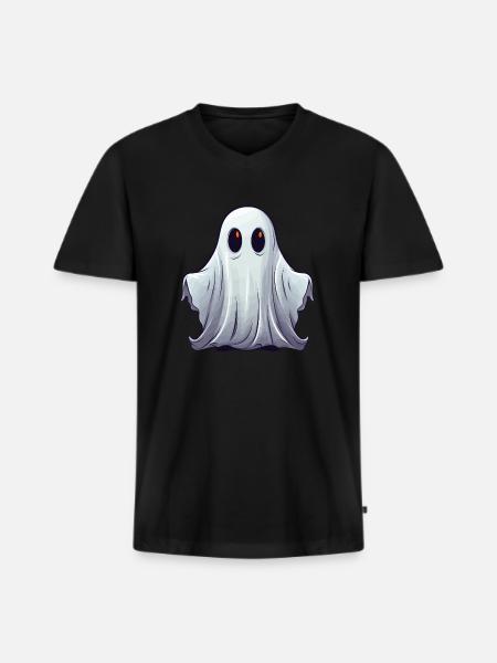 Lille kælen spøgelse med skinnende øjne - Premium økologisk T-shirt med V-hals til mænd - sort