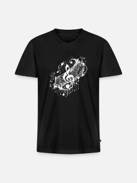 Vintage Music Clef i tatoveringsstil - Premium økologisk T-shirt med V-hals til mænd - sort