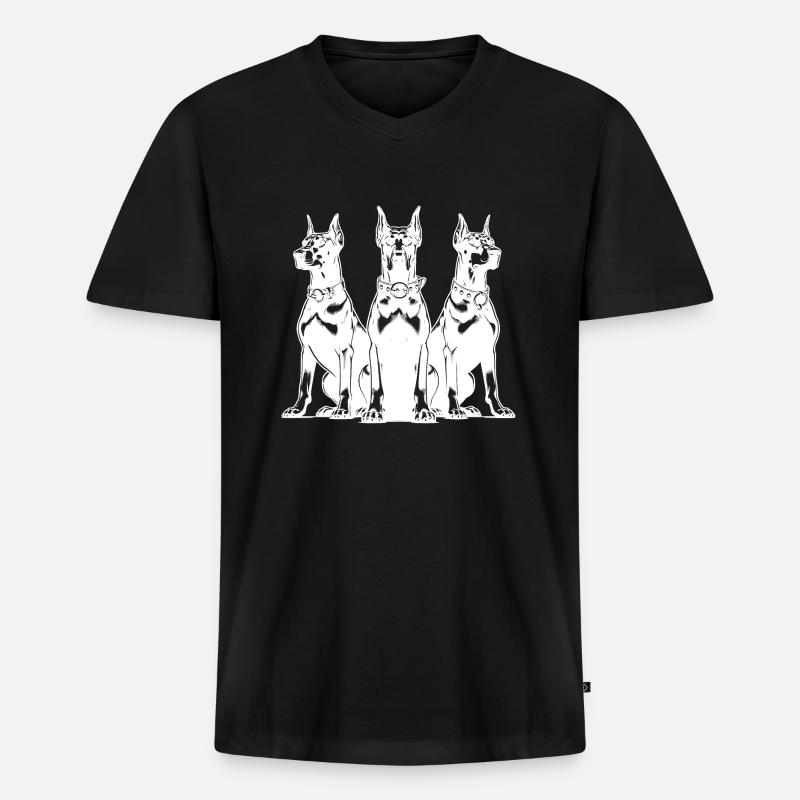 Drei wachsame Dobermänner Hunde - Männer Premium Bio T-Shirt mit V-Ausschnitt - Schwarz