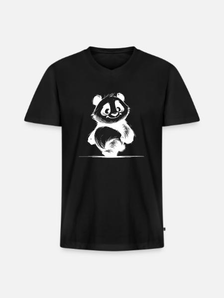 Panda Kids Bambino Orsetto di Peluche - Maglietta ecologica premium da uomo con scollo a V - nero