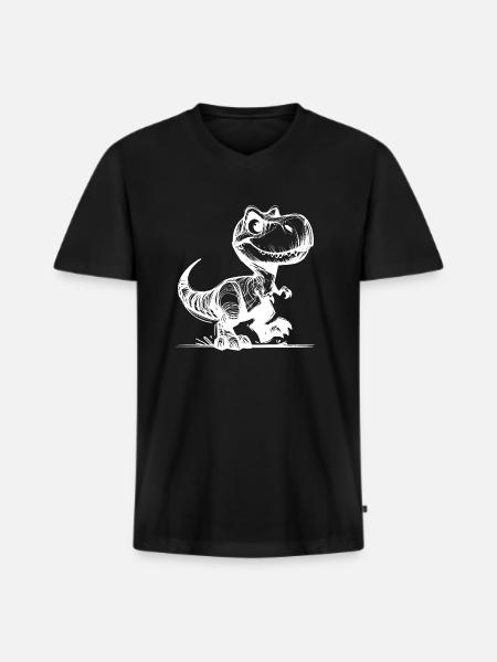 Petit T-Rex mignon Dino - T-shirt encolure en V Premium bio Homme - noir
