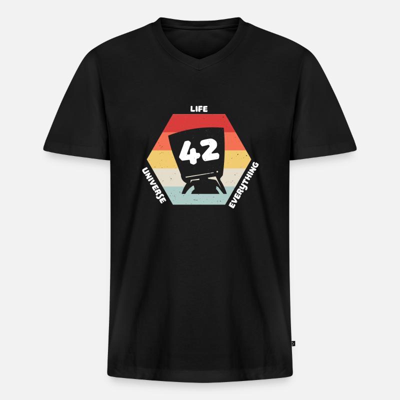 Antwort 42 - Männer Premium Bio T-Shirt mit V-Ausschnitt - Schwarz