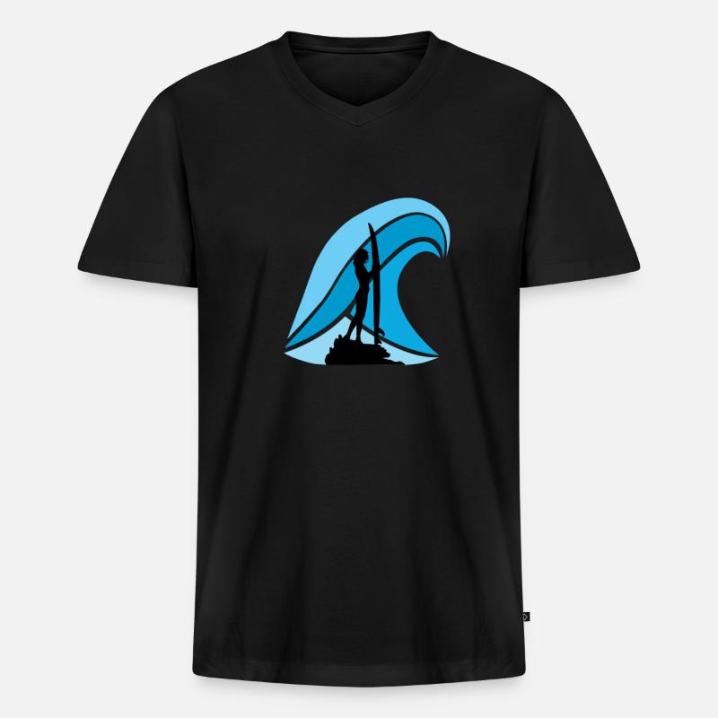 Surfer - Männer Premium Bio T-Shirt mit V-Ausschnitt - Schwarz