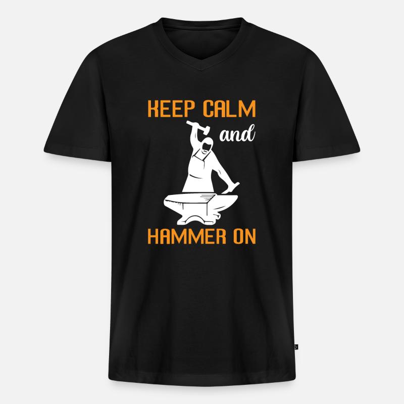 Keep calm and hammer on - Männer Premium Bio T-Shirt mit V-Ausschnitt - Schwarz