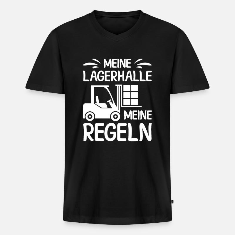 Lagerarbeiter Logistiker Stapler Staplerfahrer - Männer Premium Bio T-Shirt mit V-Ausschnitt - Schwarz