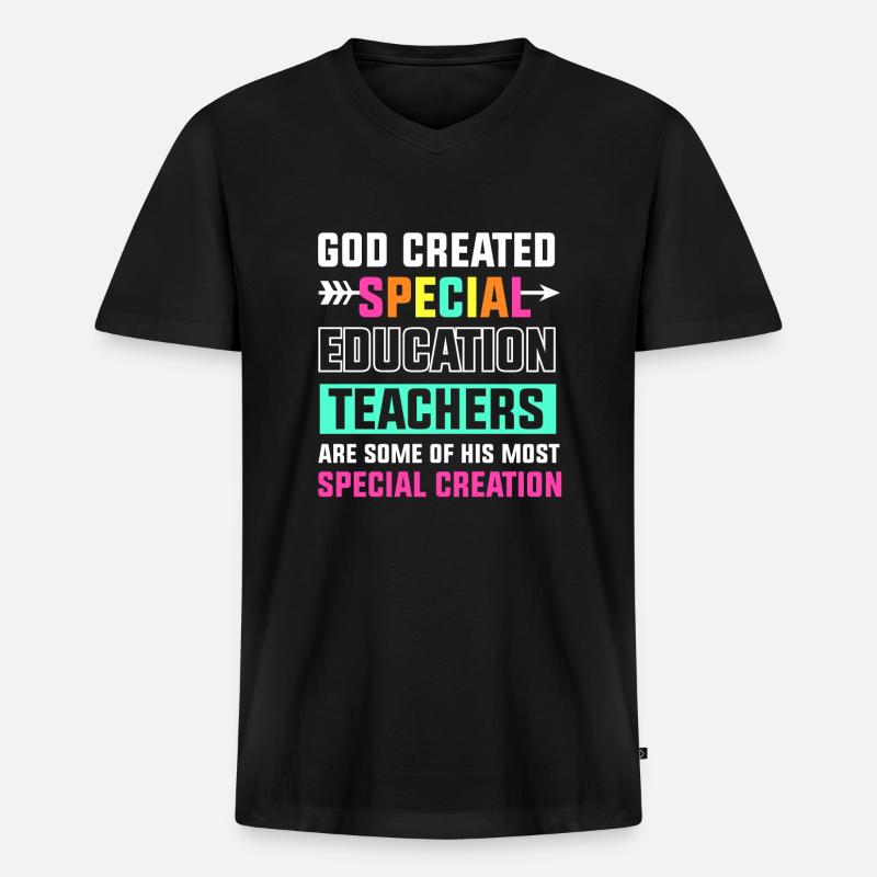 God created special education teachers - Männer Premium Bio T-Shirt mit V-Ausschnitt - Schwarz