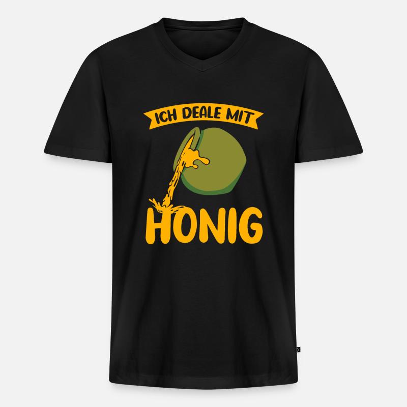 Ich deale mit Honig - Männer Premium Bio T-Shirt mit V-Ausschnitt - Schwarz