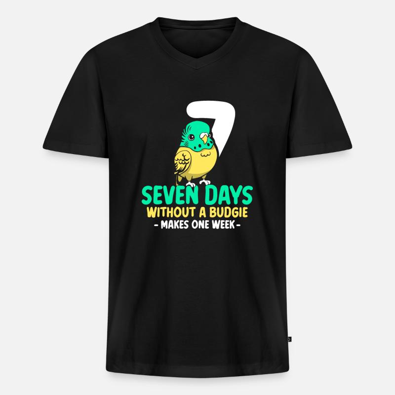 Seven days without a budgie - Männer Premium Bio T-Shirt mit V-Ausschnitt - Schwarz