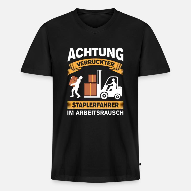 Lagerarbeiter Logistiker Stapler Staplerfahrer - Männer Premium Bio T-Shirt mit V-Ausschnitt - Schwarz