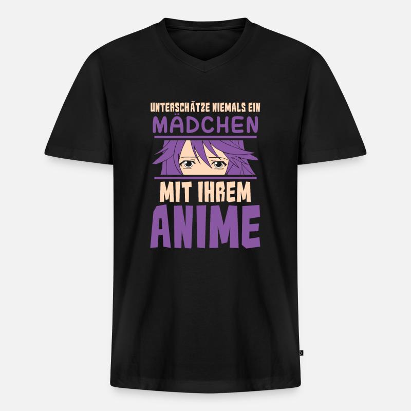 Mädchen mit ihrem Anime - Männer Premium Bio T-Shirt mit V-Ausschnitt - Schwarz