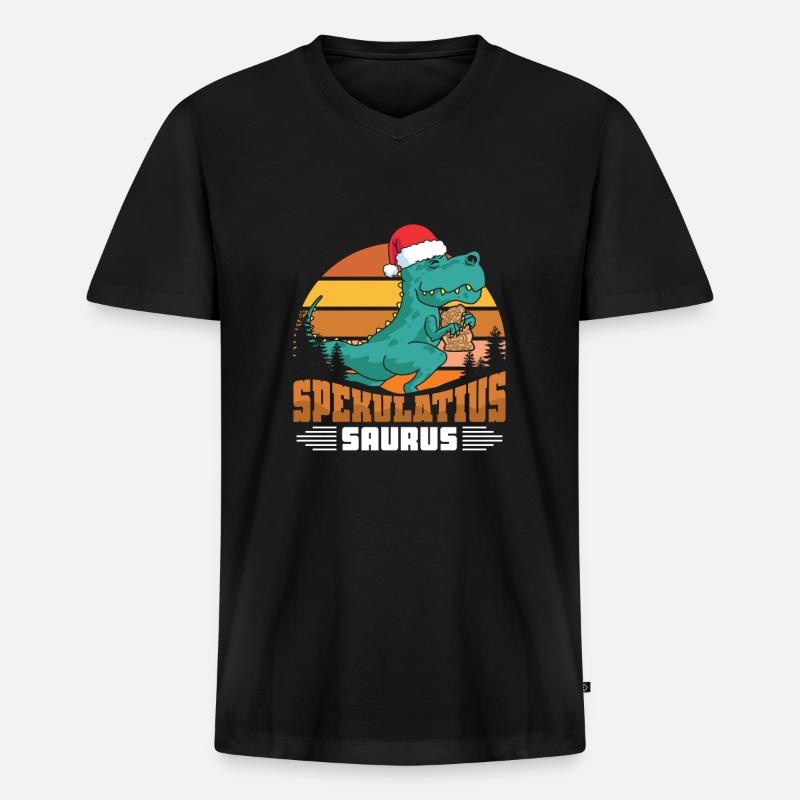 Spekulatius Saurus - Männer Premium Bio T-Shirt mit V-Ausschnitt - Schwarz
