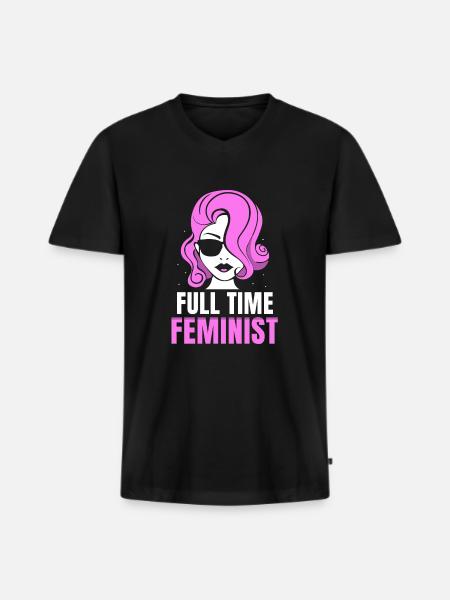 Full time feminist - Männer Premium Bio T-Shirt mit V-Ausschnitt - Schwarz
