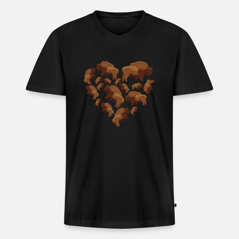 Herz Büffel - Männer Premium Bio T-Shirt mit V-Ausschnitt - Schwarz