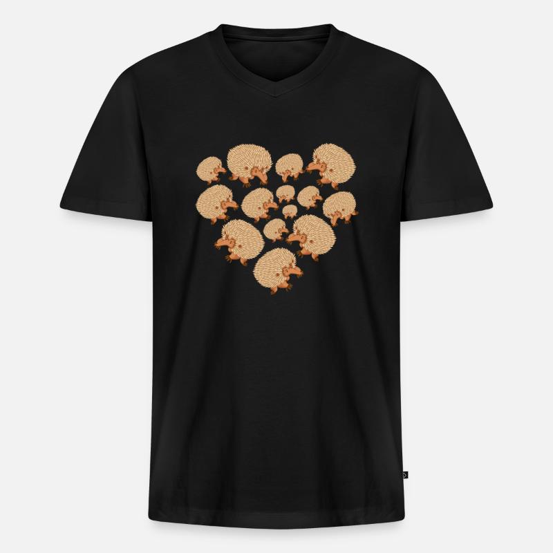 Herz Igel - Männer Premium Bio T-Shirt mit V-Ausschnitt - Schwarz