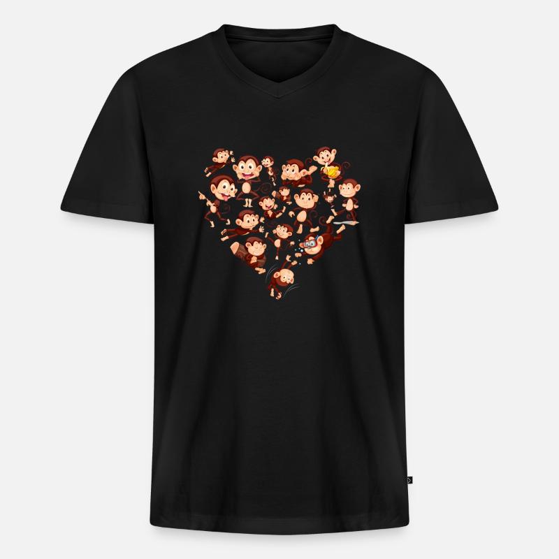 Herz Schimpanse Affe - Männer Premium Bio T-Shirt mit V-Ausschnitt - Schwarz