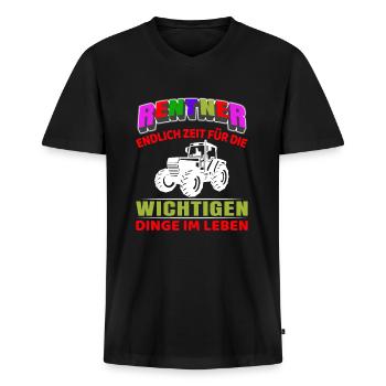 Rentner Rente Rentenbeginn Landwirt Traktor - Männer Premium Bio T-Shirt mit V-Ausschnitt - Schwarz - Vorne - Nico (187cm)