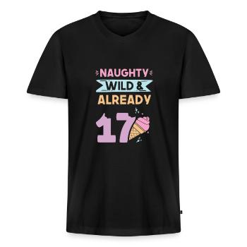 17 Jahre Geburtstag Eis essen - Männer Premium Bio T-Shirt mit V-Ausschnitt - Schwarz - Vorne - Nico (187cm)