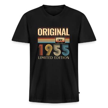 Anniversaire 70 Ans Original 1955 Cadeau Fête - T-shirt encolure en V Premium bio Homme - noir - Devant - Nico (187cm)