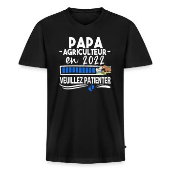 Papa Agriculteur Agriculture 2022 Bébé Naissance - T-shirt encolure en V Premium bio Homme - noir - Devant - Nico (187cm)