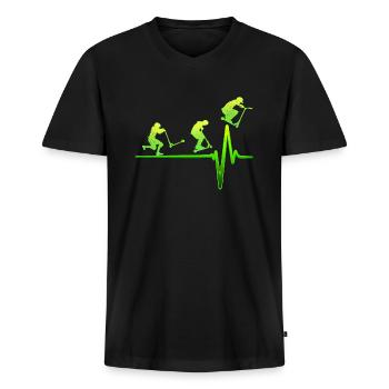 Stunt scooter ECG coeur battement de cœur cadeau de trottinette - T-shirt encolure en V Premium bio Homme - noir - Devant - Nico (187cm)