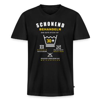 30 Geburtstag Schonend Behandeln Das Gute Stück - Männer Premium Bio T-Shirt mit V-Ausschnitt - Schwarz - Vorne - Nico (187cm)