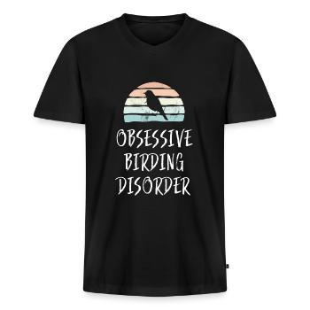 Obsessive Birding Disorder Lustiges Vogelbeobachtungsgeschenk - Männer Premium Bio T-Shirt mit V-Ausschnitt - Schwarz - Vorne - Nico (187cm)