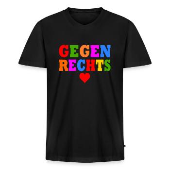 Gegen rechts - Männer Premium Bio T-Shirt mit V-Ausschnitt - Schwarz - Vorne - Nico (187cm)