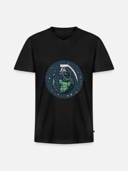 Globus Weltkugel als Granate - Männer Premium Bio T-Shirt mit V-Ausschnitt - Schwarz