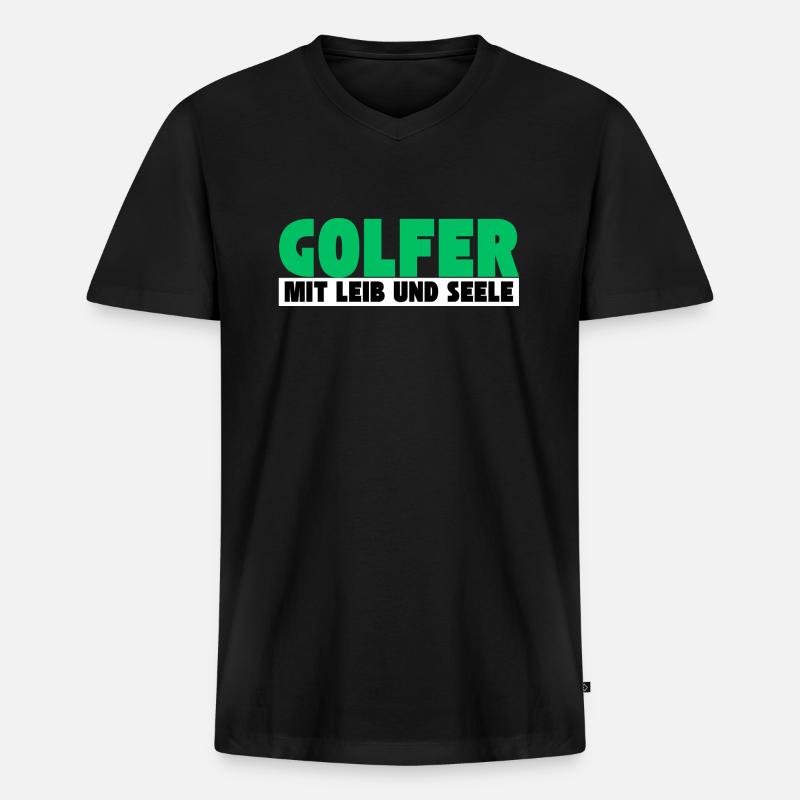 Golfer mit Leib und Seele - Männer Premium Bio T-Shirt mit V-Ausschnitt - Schwarz