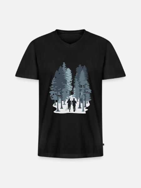 Courir, trail en forêt - T-shirt encolure en V Premium bio Homme - noir