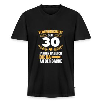 30. Hochzeitstag Mann Perlenhochzeit Geschenk - Männer Premium Bio T-Shirt mit V-Ausschnitt - Schwarz - Vorne - Nico (187cm)