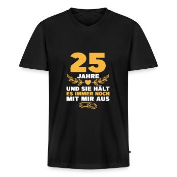 Silberne Hochzeit 25. Hochzeitstag Geschenk Mann - Männer Premium Bio T-Shirt mit V-Ausschnitt - Schwarz - Vorne - Nico (187cm)